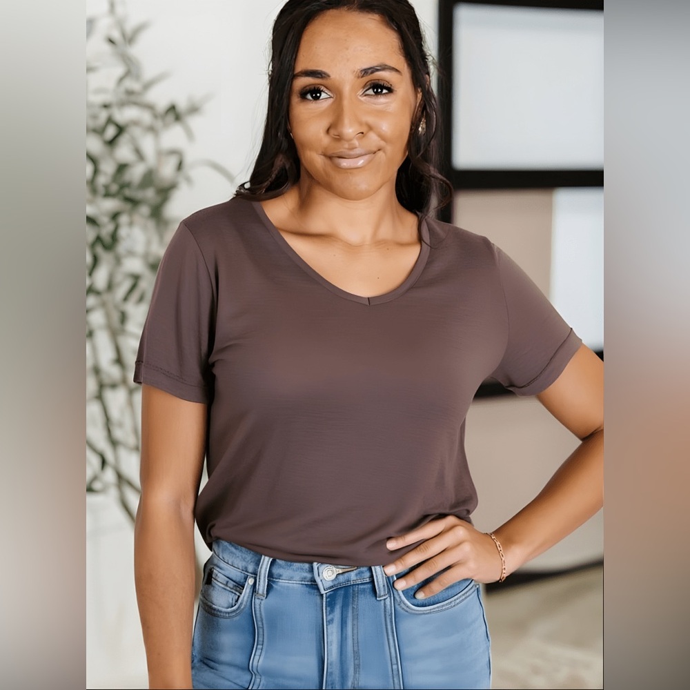 Deep Taupe V-Neck Tee